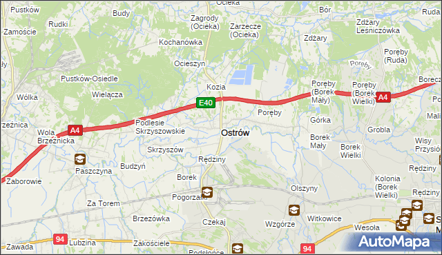 mapa Ostrów powiat ropczycko-sędziszowski, Ostrów powiat ropczycko-sędziszowski na mapie Targeo