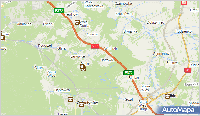 mapa Ostrowik gmina Celestynów, Ostrowik gmina Celestynów na mapie Targeo