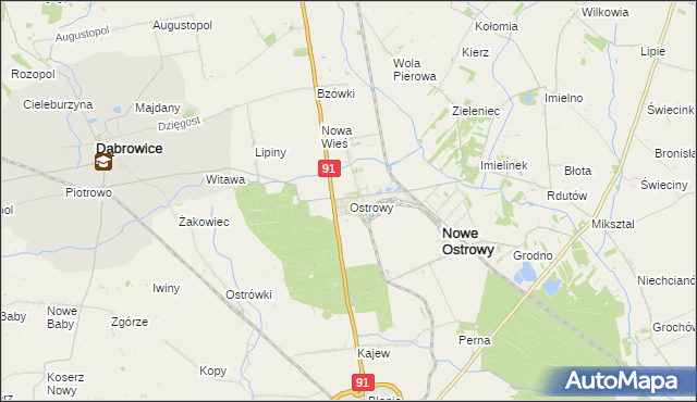 mapa Ostrowy gmina Nowe Ostrowy, Ostrowy gmina Nowe Ostrowy na mapie Targeo