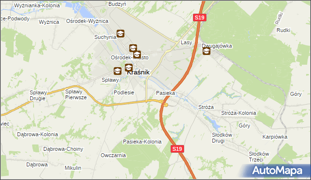 mapa Pasieka gmina Kraśnik, Pasieka gmina Kraśnik na mapie Targeo