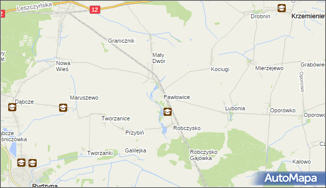 mapa Pawłowice gmina Krzemieniewo, Pawłowice gmina Krzemieniewo na mapie Targeo