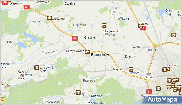 mapa Pawonków, Pawonków na mapie Targeo