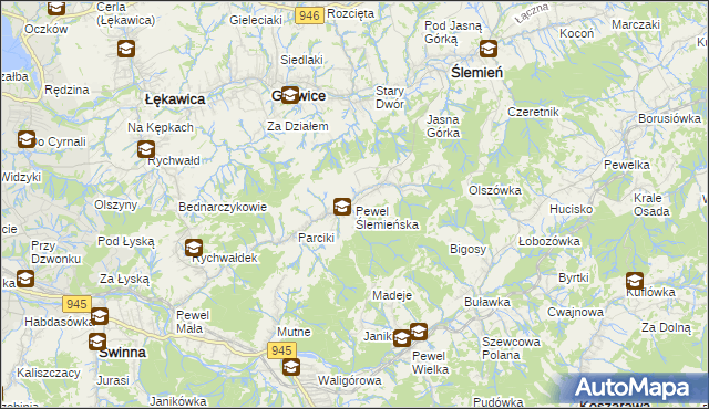 mapa Pewel Ślemieńska, Pewel Ślemieńska na mapie Targeo