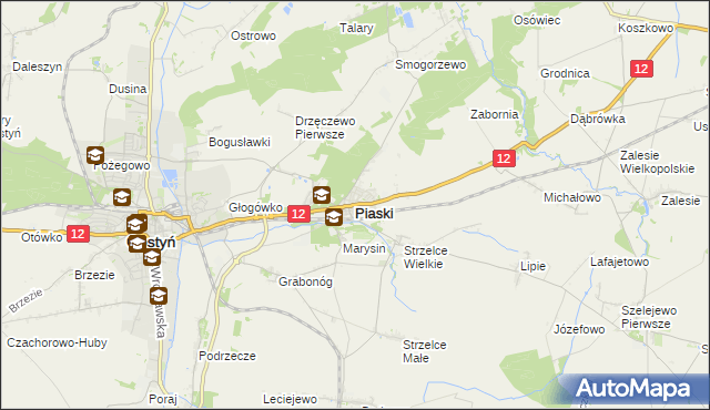 mapa Piaski powiat gostyński, Piaski powiat gostyński na mapie Targeo