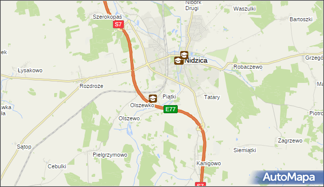 mapa Piątki gmina Nidzica, Piątki gmina Nidzica na mapie Targeo