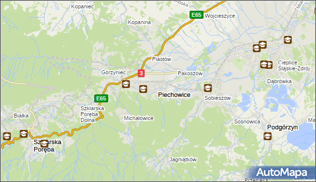 mapa Piechowice powiat jeleniogórski, Piechowice powiat jeleniogórski na mapie Targeo