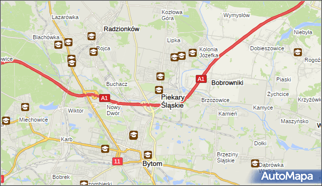 mapa Piekary Śląskie, Piekary Śląskie na mapie Targeo