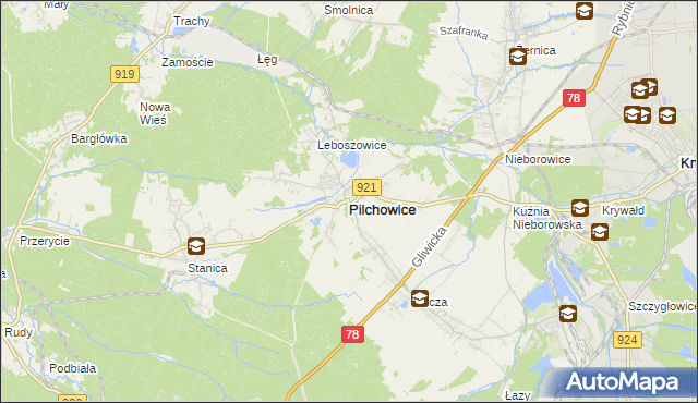 mapa Pilchowice powiat gliwicki, Pilchowice powiat gliwicki na mapie Targeo