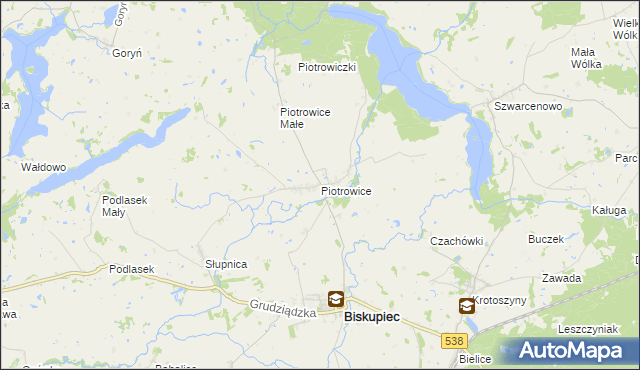 mapa Piotrowice gmina Biskupiec, Piotrowice gmina Biskupiec na mapie Targeo