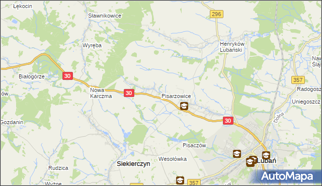 mapa Pisarzowice gmina Lubań, Pisarzowice gmina Lubań na mapie Targeo