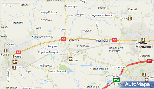 mapa Płochocin gmina Ożarów Mazowiecki, Płochocin gmina Ożarów Mazowiecki na mapie Targeo