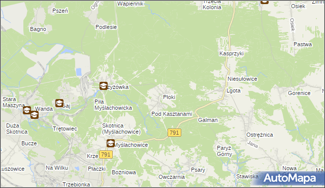 mapa Płoki gmina Trzebinia, Płoki gmina Trzebinia na mapie Targeo