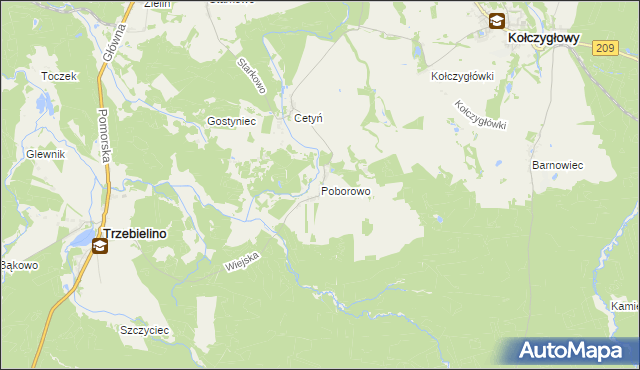 mapa Poborowo gmina Trzebielino, Poborowo gmina Trzebielino na mapie Targeo