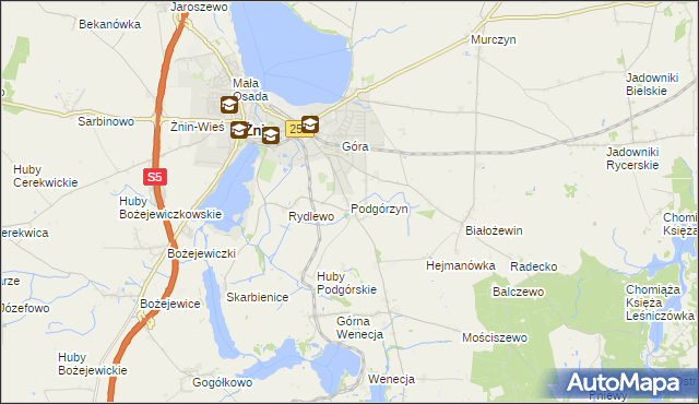 mapa Podgórzyn gmina Żnin, Podgórzyn gmina Żnin na mapie Targeo