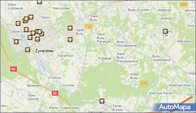 mapa Podlasie gmina Radziejowice, Podlasie gmina Radziejowice na mapie Targeo