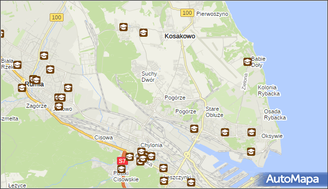 mapa Pogórze gmina Kosakowo, Pogórze gmina Kosakowo na mapie Targeo