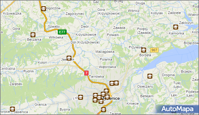 mapa Polanka gmina Myślenice, Polanka gmina Myślenice na mapie Targeo