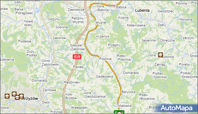 mapa Połomia gmina Niebylec, Połomia gmina Niebylec na mapie Targeo