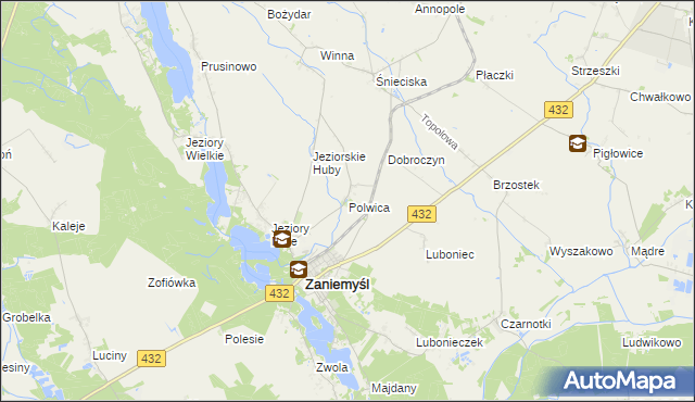 mapa Polwica gmina Zaniemyśl, Polwica gmina Zaniemyśl na mapie Targeo