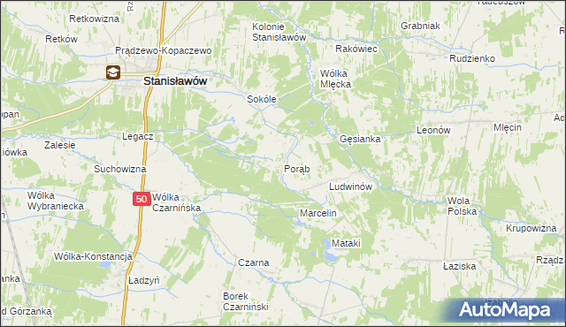 mapa Porąb gmina Stanisławów, Porąb gmina Stanisławów na mapie Targeo