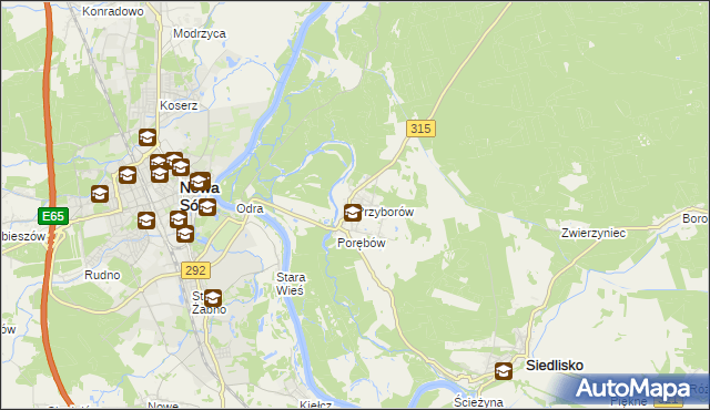 mapa Przyborów gmina Nowa Sól, Przyborów gmina Nowa Sól na mapie Targeo