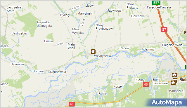 mapa Przybyszew gmina Promna, Przybyszew gmina Promna na mapie Targeo