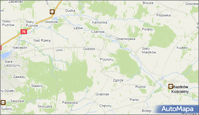 mapa Przykory gmina Miastków Kościelny, Przykory gmina Miastków Kościelny na mapie Targeo