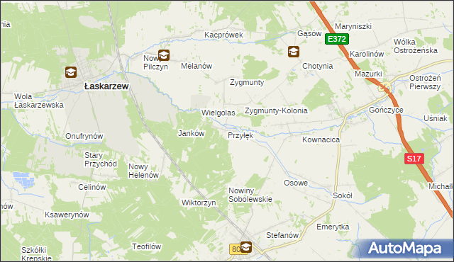 mapa Przyłęk gmina Sobolew, Przyłęk gmina Sobolew na mapie Targeo