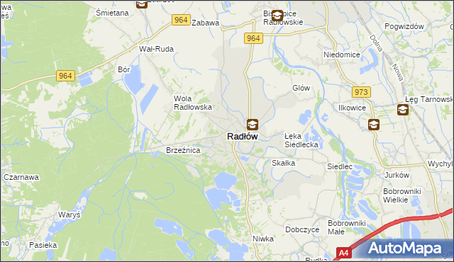 mapa Radłów powiat tarnowski, Radłów powiat tarnowski na mapie Targeo