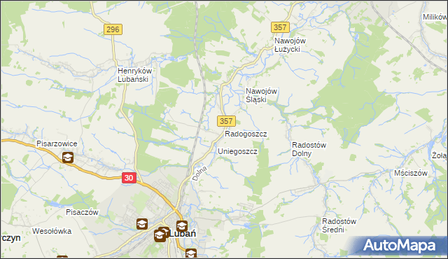 mapa Radogoszcz gmina Lubań, Radogoszcz gmina Lubań na mapie Targeo