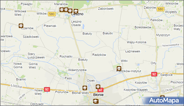 mapa Radzików gmina Błonie, Radzików gmina Błonie na mapie Targeo