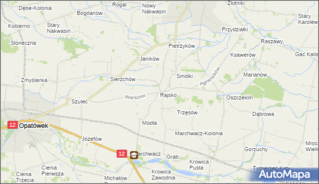 mapa Rajsko gmina Opatówek, Rajsko gmina Opatówek na mapie Targeo