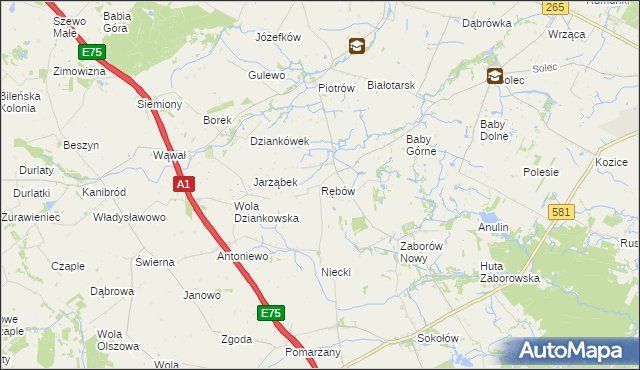 mapa Rębów gmina Gostynin, Rębów gmina Gostynin na mapie Targeo