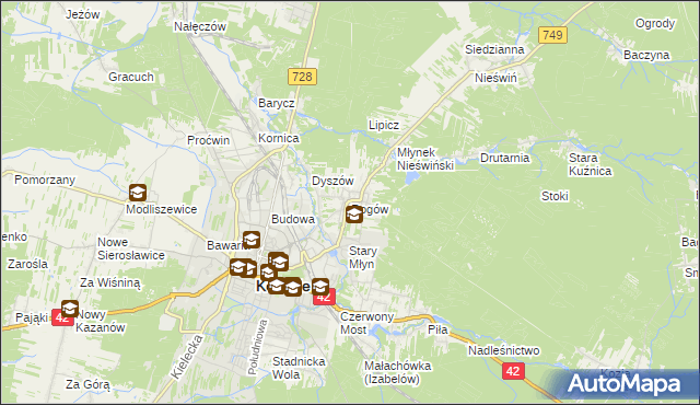 mapa Rogów gmina Końskie, Rogów gmina Końskie na mapie Targeo