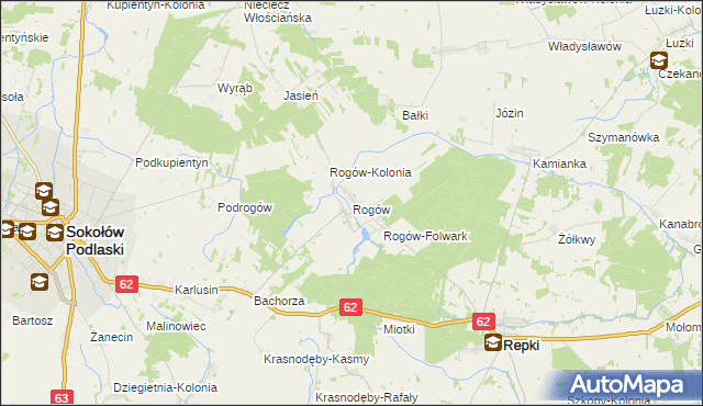 mapa Rogów gmina Repki, Rogów gmina Repki na mapie Targeo