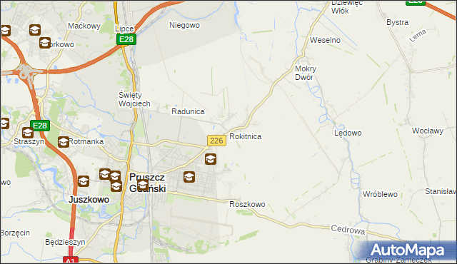 mapa Rokitnica gmina Pruszcz Gdański, Rokitnica gmina Pruszcz Gdański na mapie Targeo