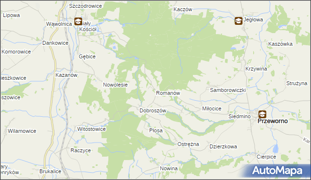 mapa Romanów gmina Przeworno, Romanów gmina Przeworno na mapie Targeo