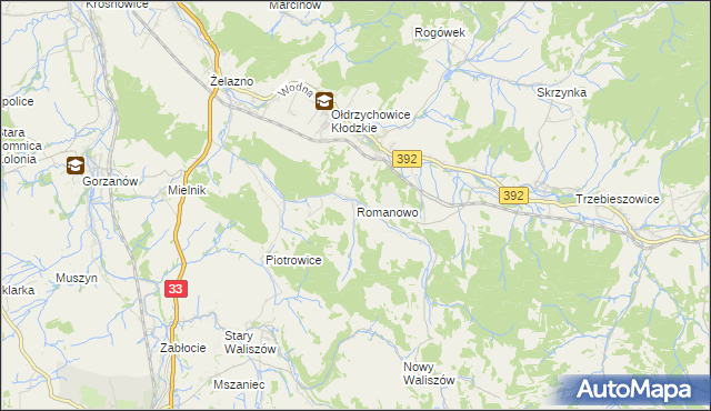 mapa Romanowo gmina Kłodzko, Romanowo gmina Kłodzko na mapie Targeo