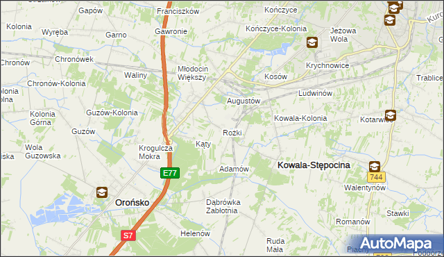 mapa Rożki gmina Kowala, Rożki gmina Kowala na mapie Targeo