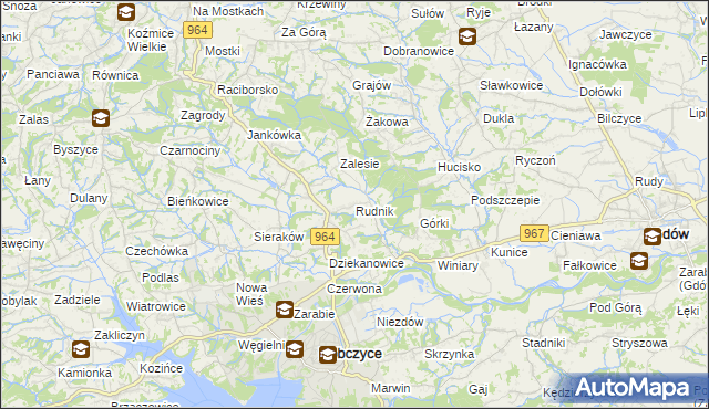 mapa Rudnik gmina Dobczyce, Rudnik gmina Dobczyce na mapie Targeo