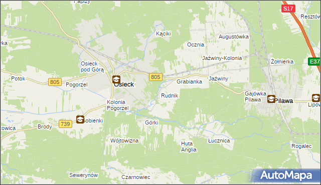 mapa Rudnik gmina Osieck, Rudnik gmina Osieck na mapie Targeo