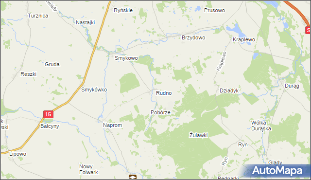 mapa Rudno gmina Ostróda, Rudno gmina Ostróda na mapie Targeo