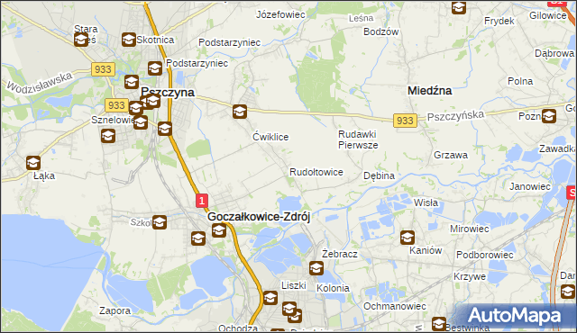 mapa Rudołtowice, Rudołtowice na mapie Targeo
