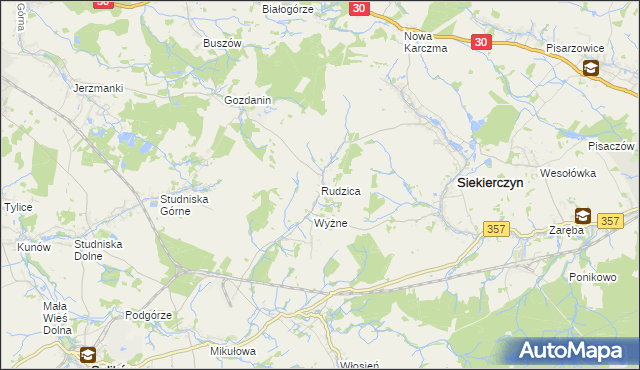 mapa Rudzica gmina Siekierczyn, Rudzica gmina Siekierczyn na mapie Targeo