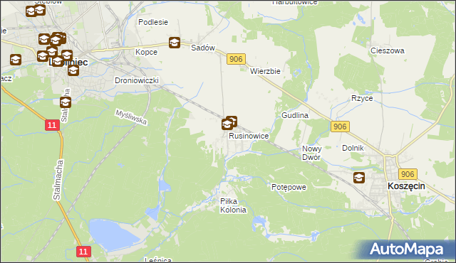 mapa Rusinowice, Rusinowice na mapie Targeo