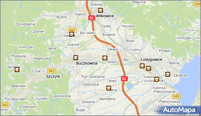 mapa Rybarzowice, Rybarzowice na mapie Targeo