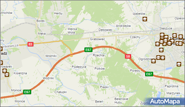 mapa Rzechta gmina Sieradz, Rzechta gmina Sieradz na mapie Targeo