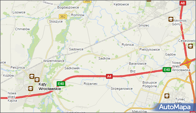 mapa Sadków gmina Kąty Wrocławskie, Sadków gmina Kąty Wrocławskie na mapie Targeo