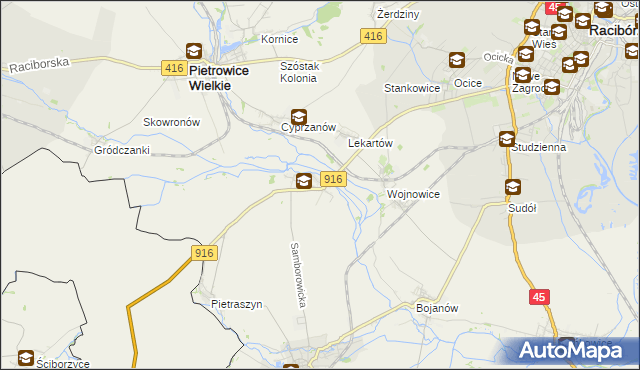 mapa Samborowice gmina Pietrowice Wielkie, Samborowice gmina Pietrowice Wielkie na mapie Targeo