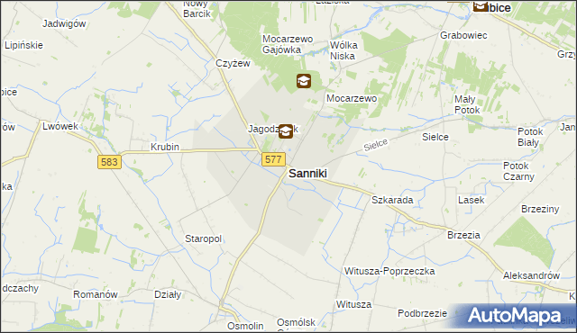 mapa Sanniki powiat gostyniński, Sanniki powiat gostyniński na mapie Targeo